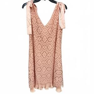 NWT Nanette Lepore Blush Pink V-Neck Ruffle Lace Ribbon Shoulder Dress- Size 12